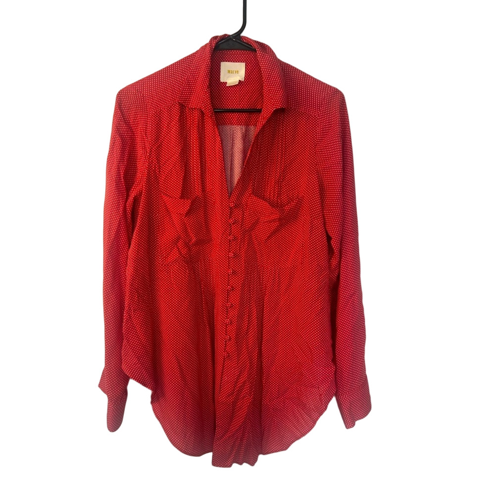 Maeve by Anthropologie Red Swiss Polka Dot Button-Down Blouse – Size Medium